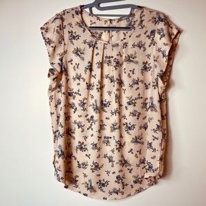 Sweet Rain Blush Floral Print Blouse Top Tee XL